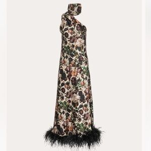 One Shoulder Floral Dress with Feather Hem